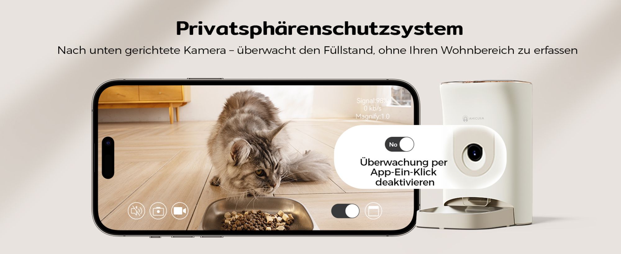 Amicura F1 Pro Futterautomat 3-Fach Frischeschutz, Anti-Blockade-System, 2.4G/5G Dual-WiFi, 4.5L Automatischer Futterspender