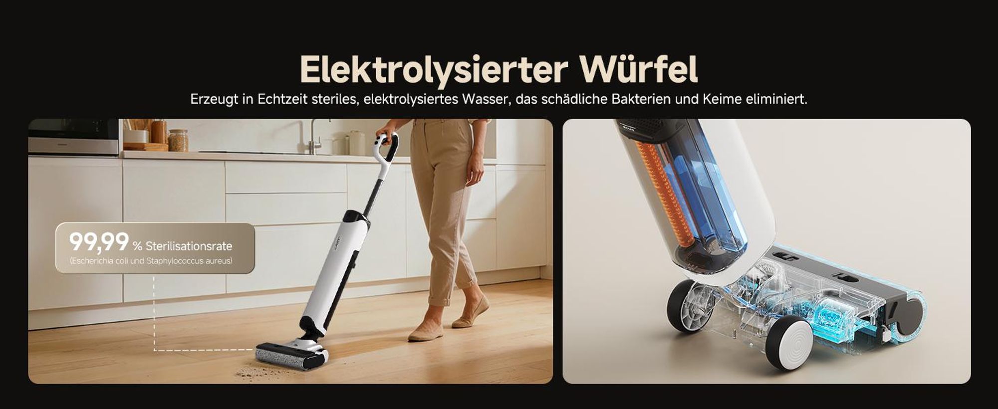 Uwant D500 Nass Trockensauger Akku,180° Lay-Flat Saugwischer, 17,000 Pa, 65°C Leise Heißtrocknung,Verwicklungsfreies Design, IPX6 Bodenbürste