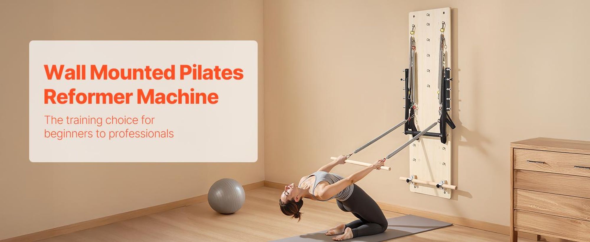 VEVOR Wandmontierte Pilates Reformer Maschine, Maple Holz Pilates Sprungbrett, Trainingsgerät mit Widerstandsfedern, Yoga Fitness Trainer, Geeignet für Flexibilität und Balance, Home Gym Studio Workout, Holz