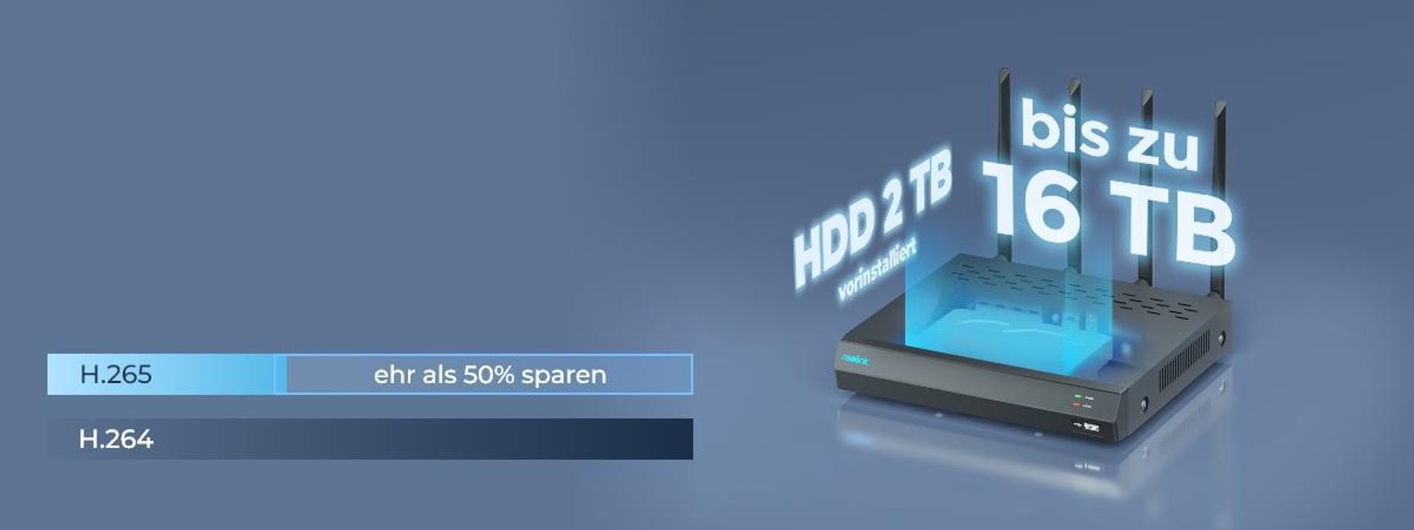Reolink RLN12W, 16-Kanal 2TB HDD 5/2,4 GHz Wi-Fi 6 NVR Rekorder, 24/7 lokale Aufzeichnung, Ohne PoE-Anschlüsse, bis zu 16TB, Schwarz
