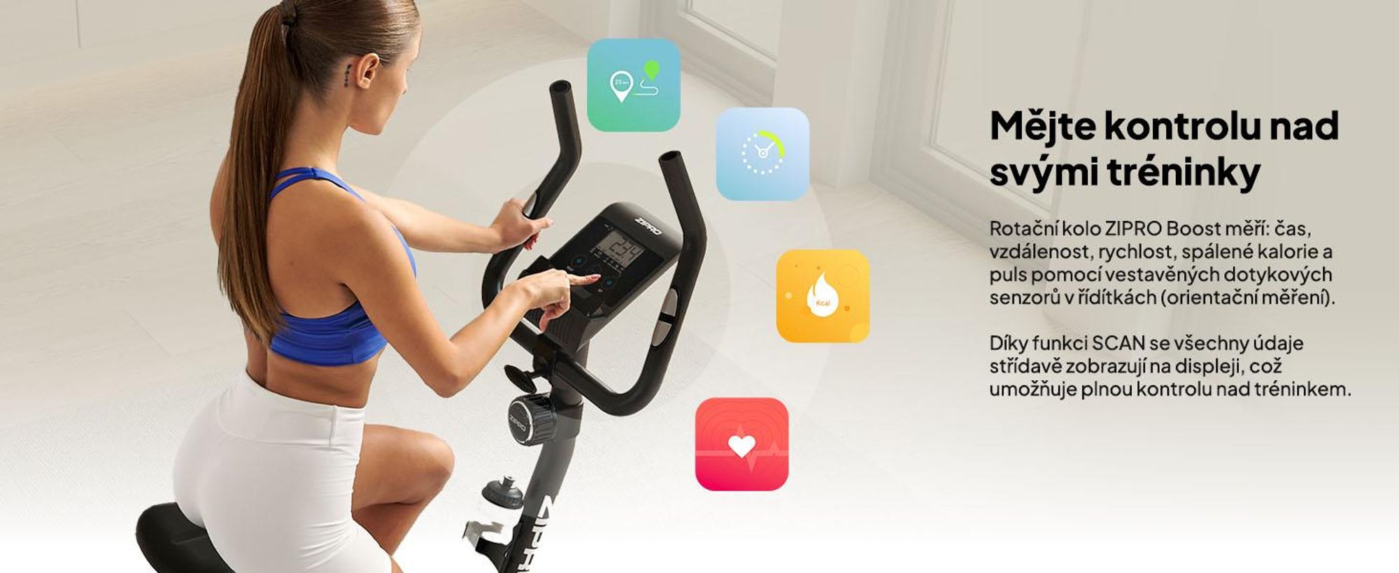 Magnetický bicykel Zipro Boost | LCD displej | 7 kg zotrvačníka | fitness bicykel s 8 úrovňami odporu | meranie času, vzdialenosti, kalórií
