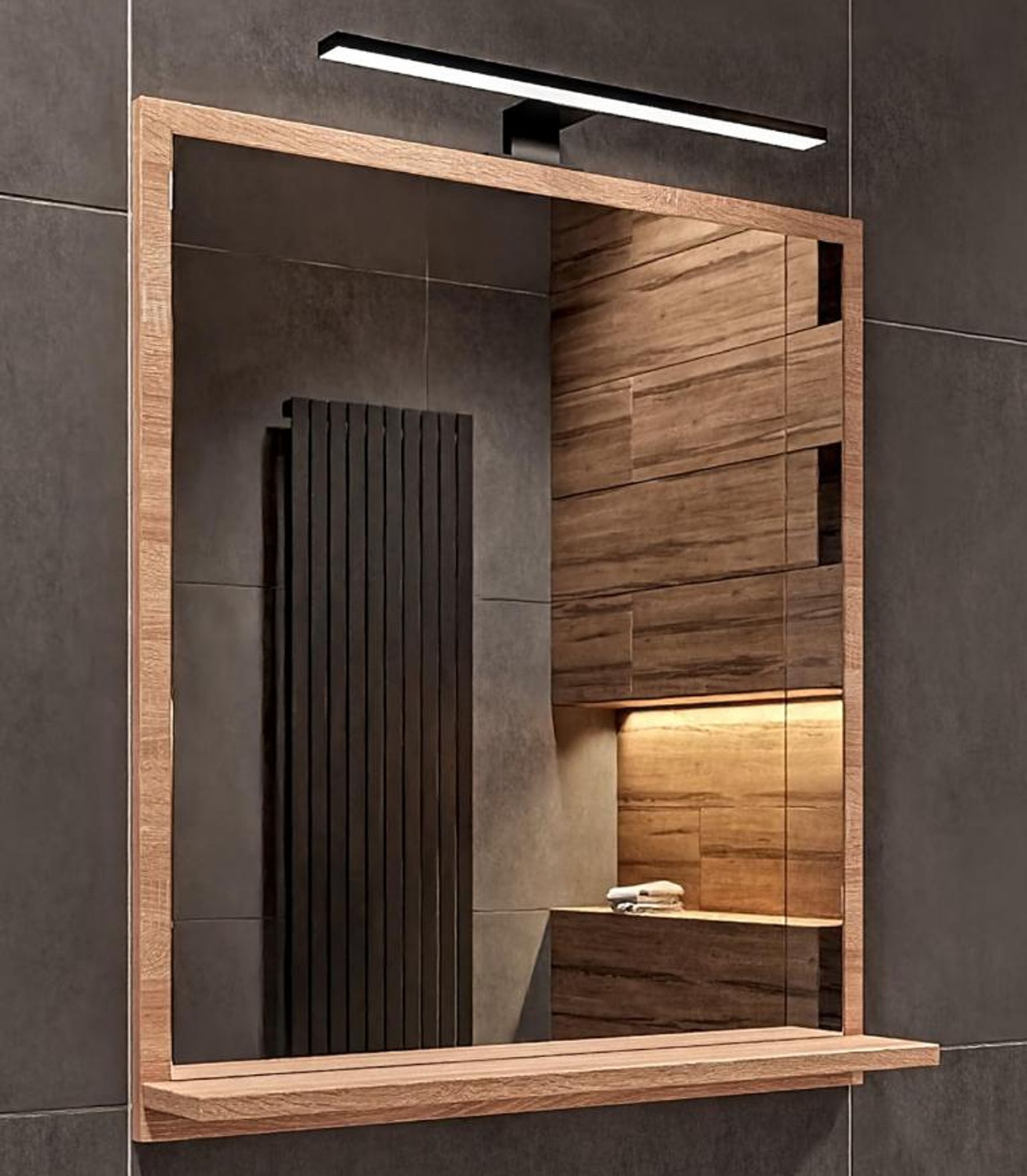 HAJDUK FURNITURE Badspiegel mit Beleuchtung 4000 K IP44 Schwarz H:70 x B:60 cm - Bathroom Mirror - Badezimmer Spiegel Rechteckig mit Ablage und LED