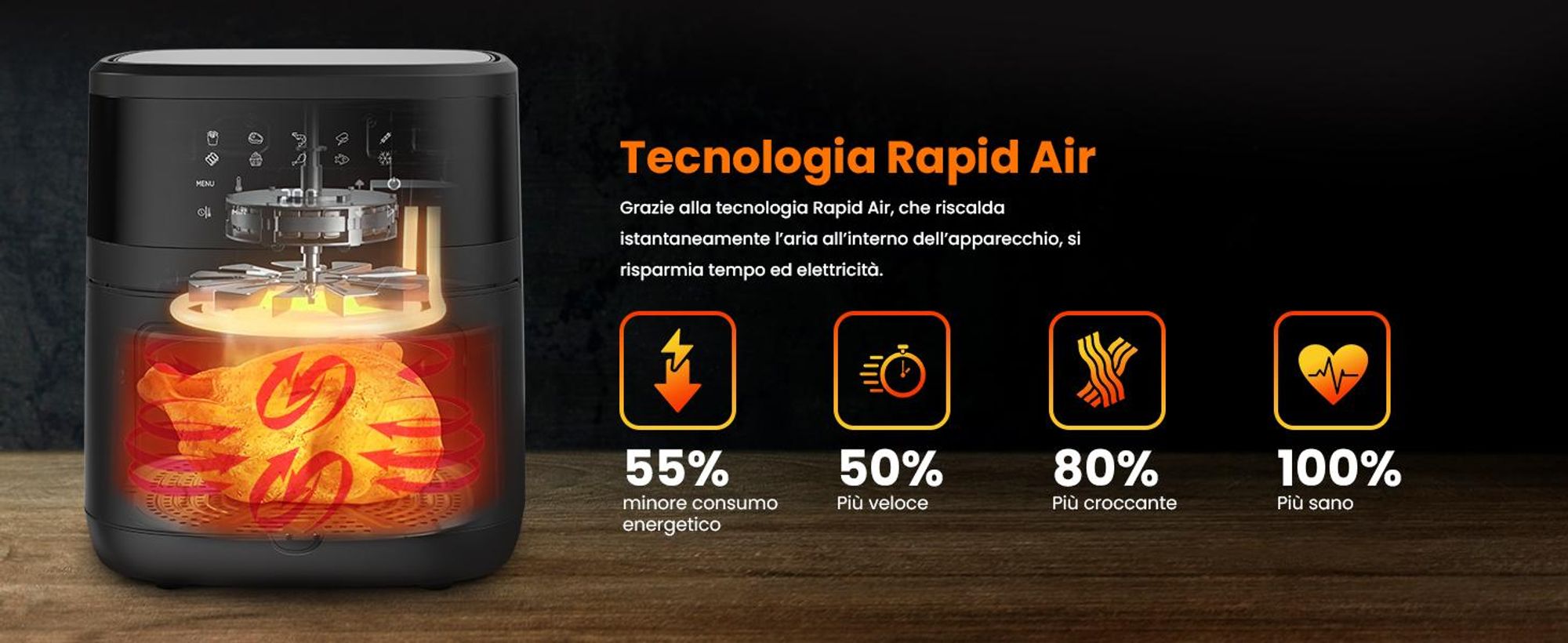 Extralink Air Fryer 6,5 l friggitrice ad aria 1800 W con finestra trasparente e display touch LED