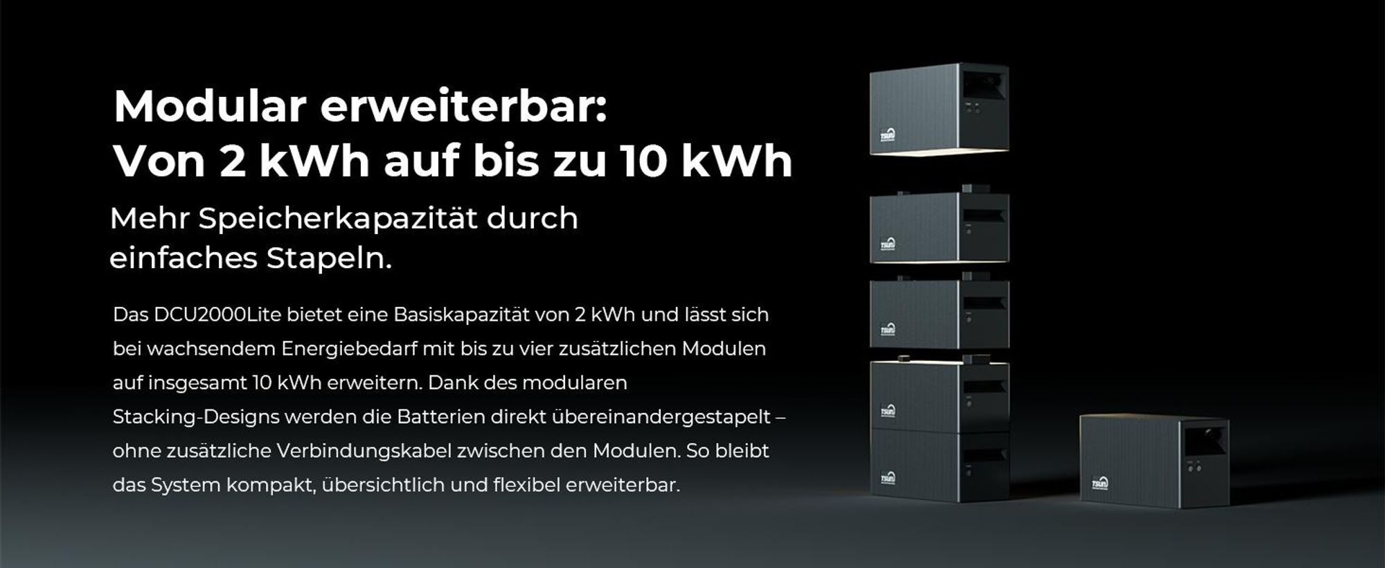 TSUN SolarCan DCU2000Lite Balkonkraftwerk Speicher, 314-Ah-Industriezellen, Maximaler PV-Eingang 2400 W, Bis zu 4 PV-Eingänge,  Duales MPPT, 0% VAT