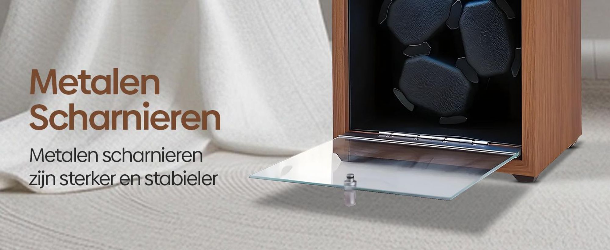Olvy horlogewinder voor 3 horloges, met LED-verlichting, horlogewindervak van hout, extreem stille Mabuchi motor, flexibel horlogekussen, horlogewinder