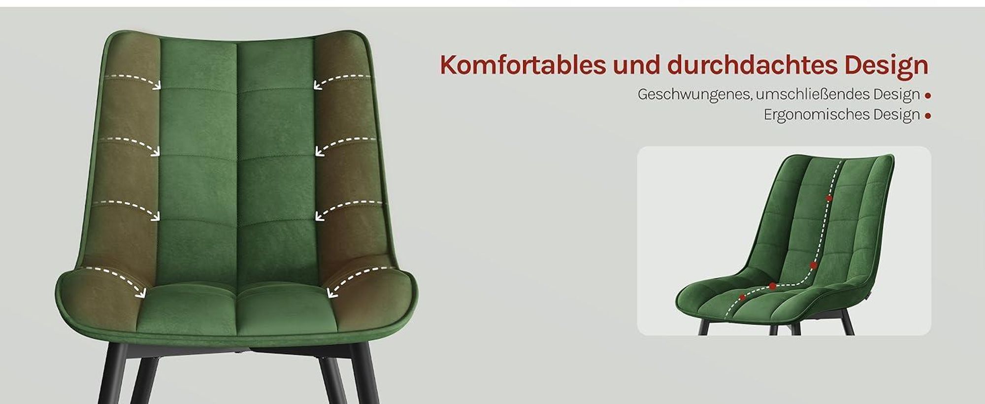 WOLTU Esszimmerstühle 4er-Set, Polsterstuhl mit Rückenlehne, bis 150 kg belastbar, Sitzfläche aus Samt, Metallbeine, Dunkelgrün