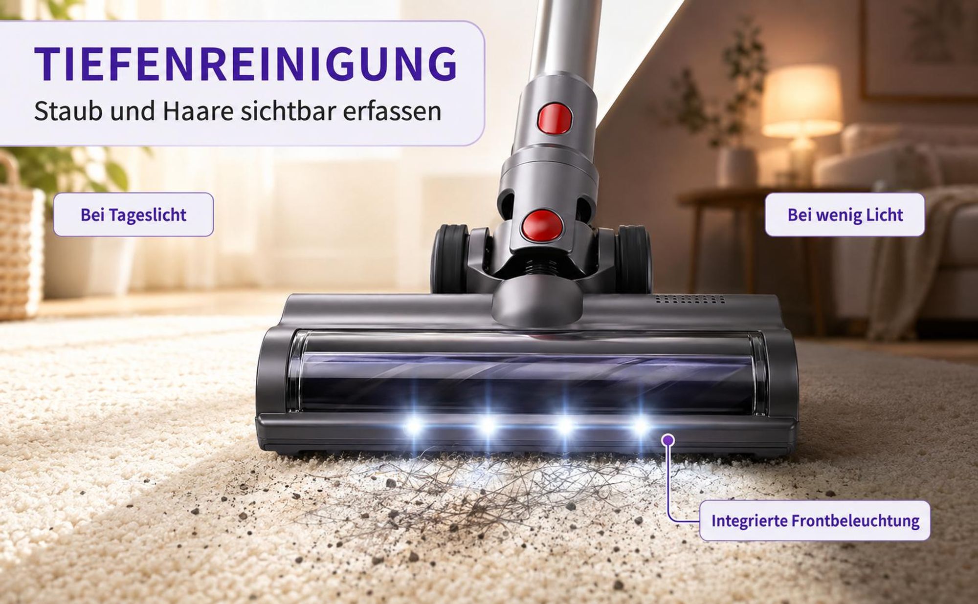 Verwicklungsfreier Ersatz-Staubsaugerkopf mit Schnellverschluss für Dyson V7V8V10V11V15 Motorisierte Bürstenwalze für Teppiche, Läufer und Hartböden