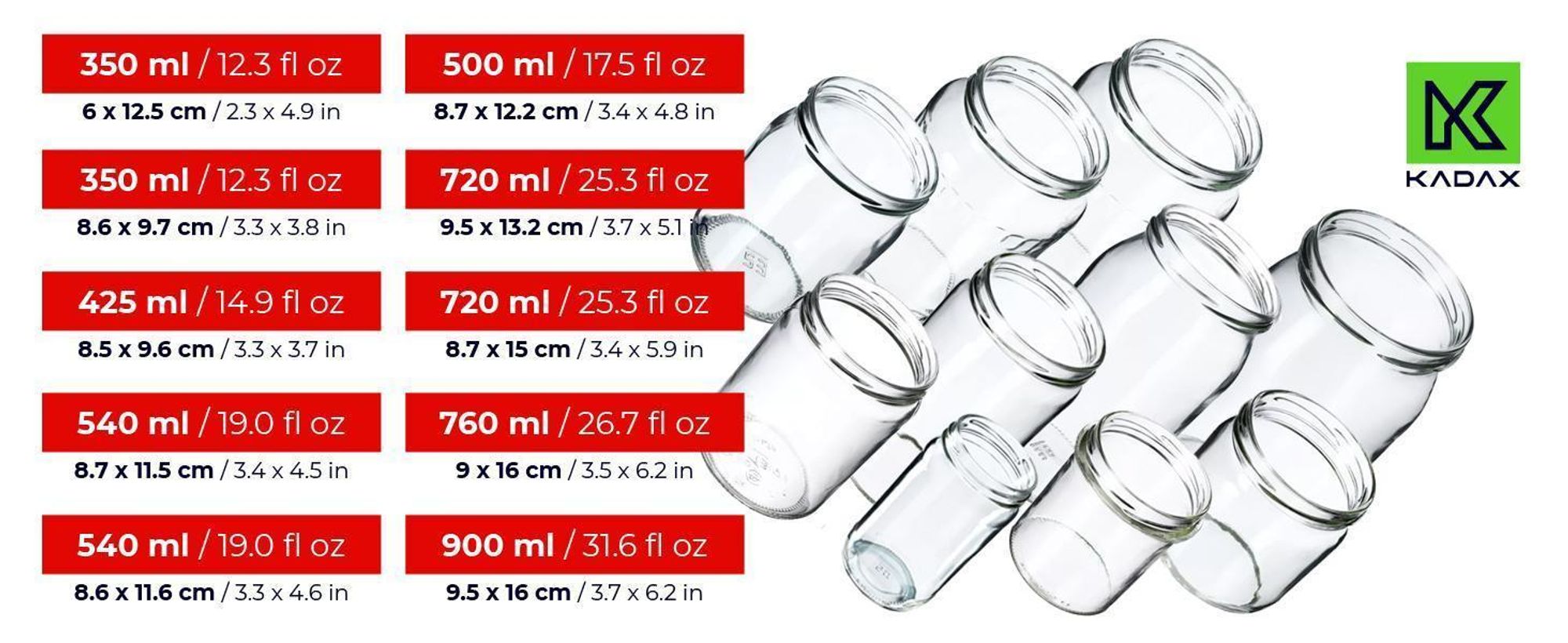 KADAX Einmachgläser "Sonka", Marmeladengläser, Einweckgläser, 330 ml, 20 Stück