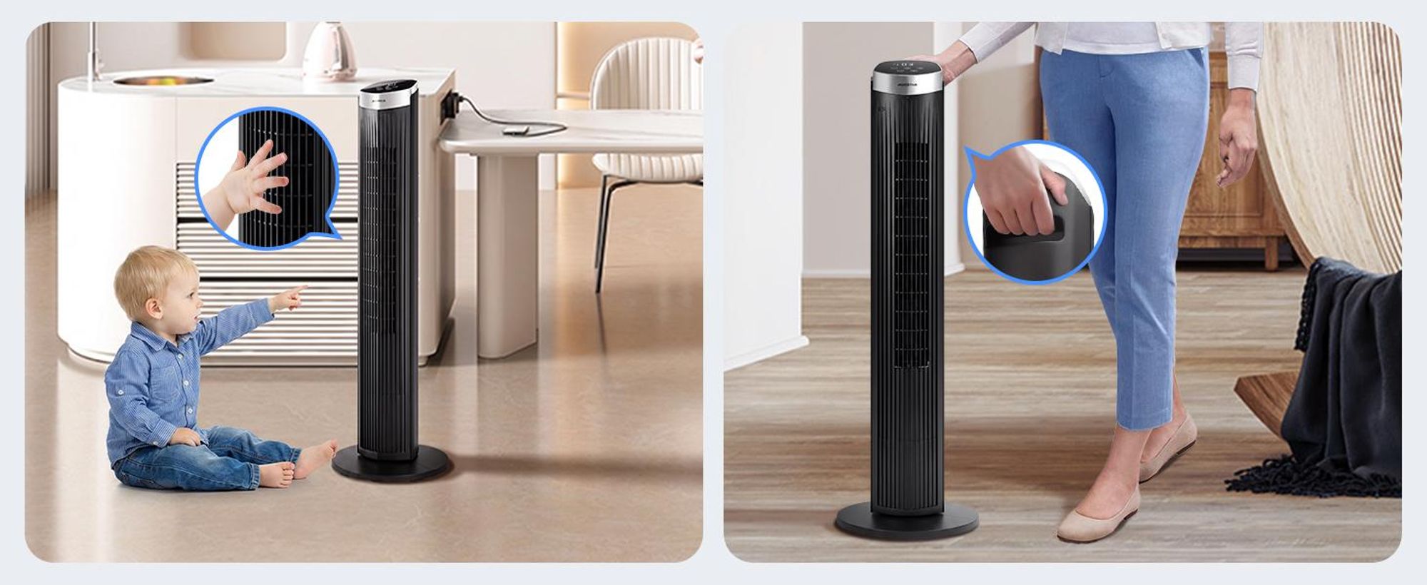 Aigostar - 45W Turmventilator mit Fernbedienung, 4 Modi, 3 Geschwindigkeiten, 12H Timer, 65 °Oszillation