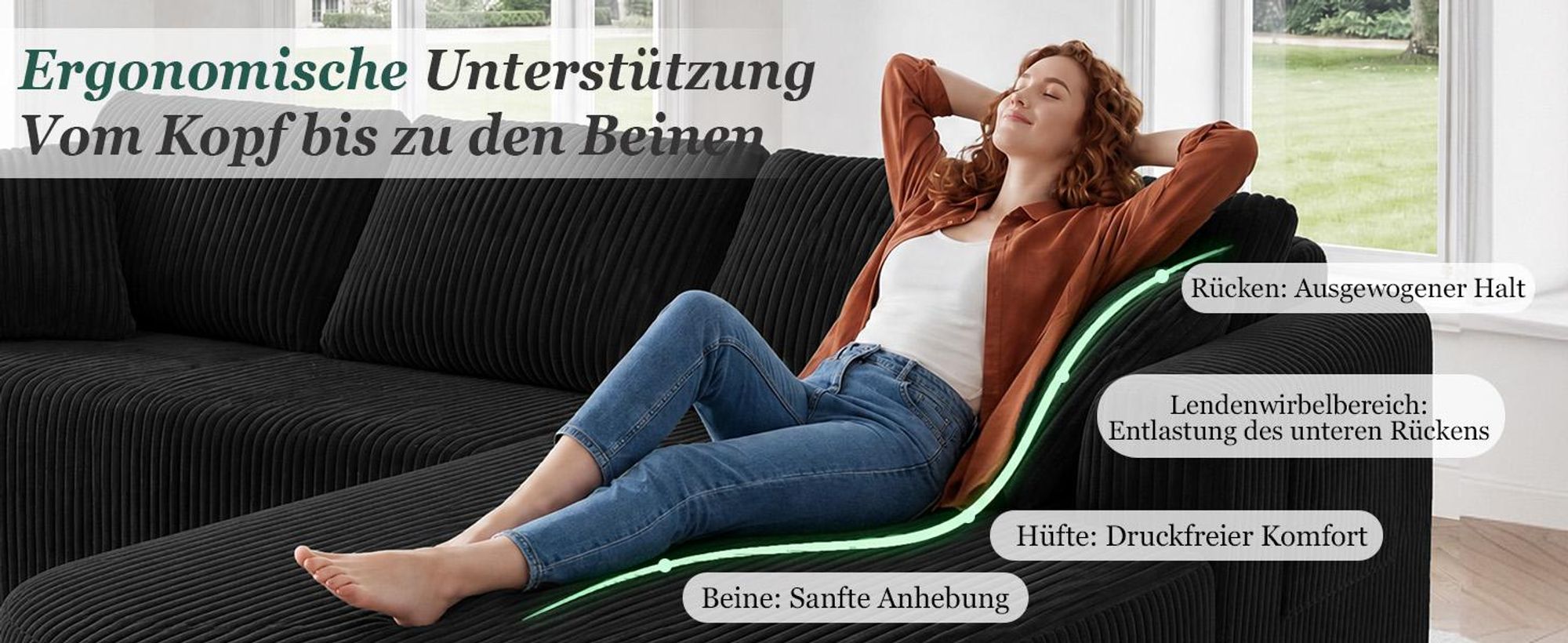 Sofa Ecksofa mit Schlaffunktion, Corduroy Modulares Boneless Couch mit Chaiselongue, L-Form Schlafsofa, Sektionssofas mit Kissen & Seitentaschen 243cm