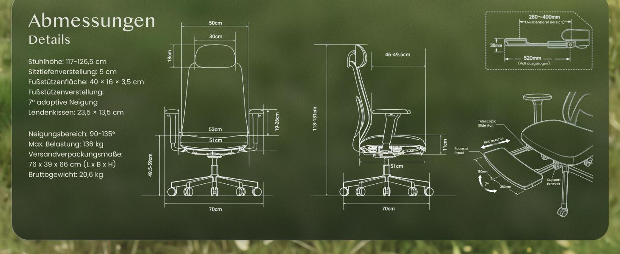 FLEXISPOT Balanso Ergonomischer Bürostuhl mit Dynamic Balance Mechanik und Fußstütze, 3D Armlehnen, adaptiver Lendenstütze, Farbverlauf Grün