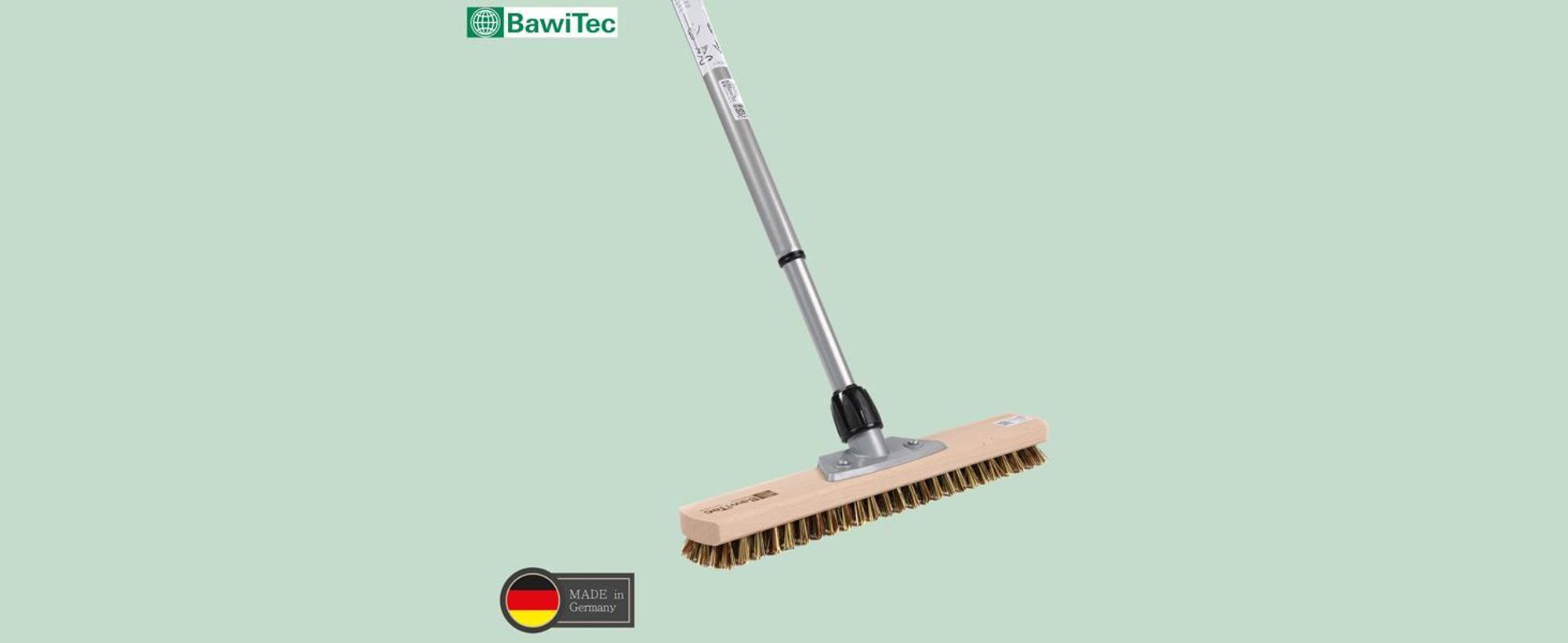 BawiTec Großraumschrubber harte Borsten Breite 40cm mit Teleskopstiel 200cm Lang Schrubber Stiel ausziehbar