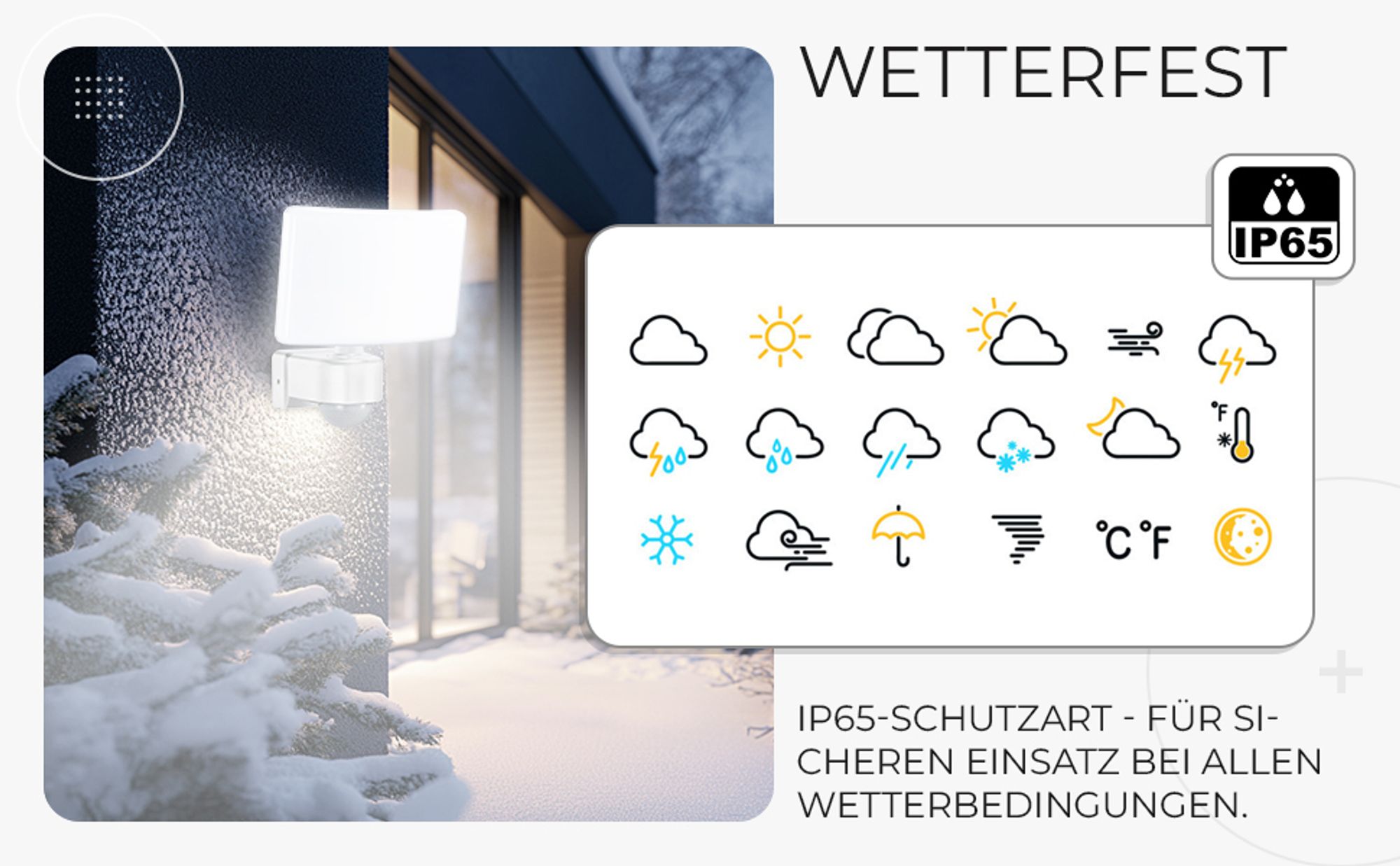 LED Außenleuchte mit Bewegungsmelder Schwenkbar Schwarz | 30W Neutralweiß 4000K IP65 Bewegungsmelder- Steuerung weiterer Leuchten bis 500W | SUN2200
