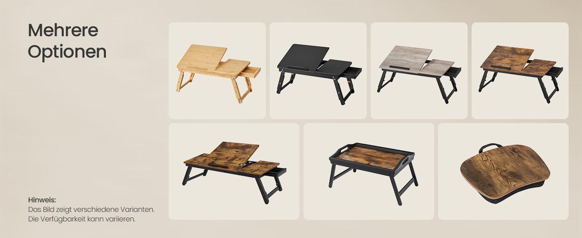 SONGMICS Laptoptisch, Laptopständer, Frühstückstablett, klappbare Beine, für Bett und Sofa, höhenverstellbar, für bis zu 15,6 Zoll Laptops, 55 x 35 x 23 cm, vintagebraun LLD105B01