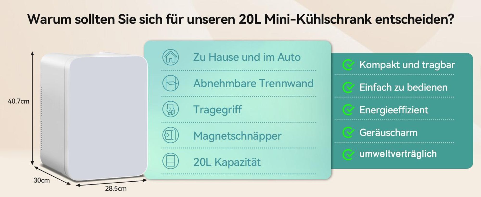 Puluomis Mini Kühlschrank 20L, 2 in 1 Warm- und Kühlbox tragbar Ultra-Leiser Auto Kühlbox (<30dB) 12V/220V /230V AC/DC für Getränkedosen, Snacks Weiß
