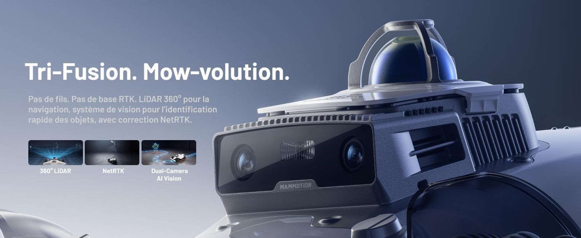 Robot tondeuse Mammotion LUBA 3 AWD 5000 avec garage et station de lavage, jusqu’à 5000 m², transmission intégrale, pente 80 %, cartographie-auto, app