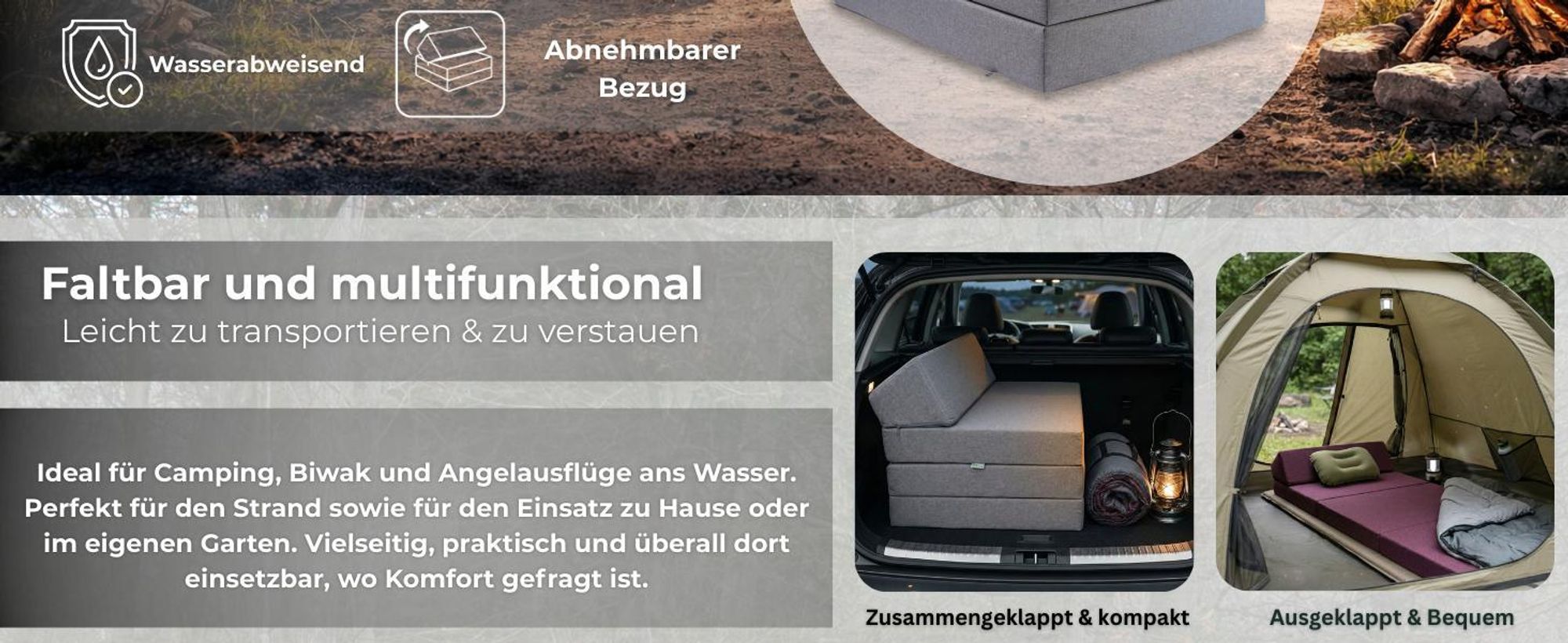 Klappmatratze mit Kopfteil Wasserfester Outdoor-Bezug Beige Matratze Faltmatratze Camping Erwachsene Kinder  200x70x10cm