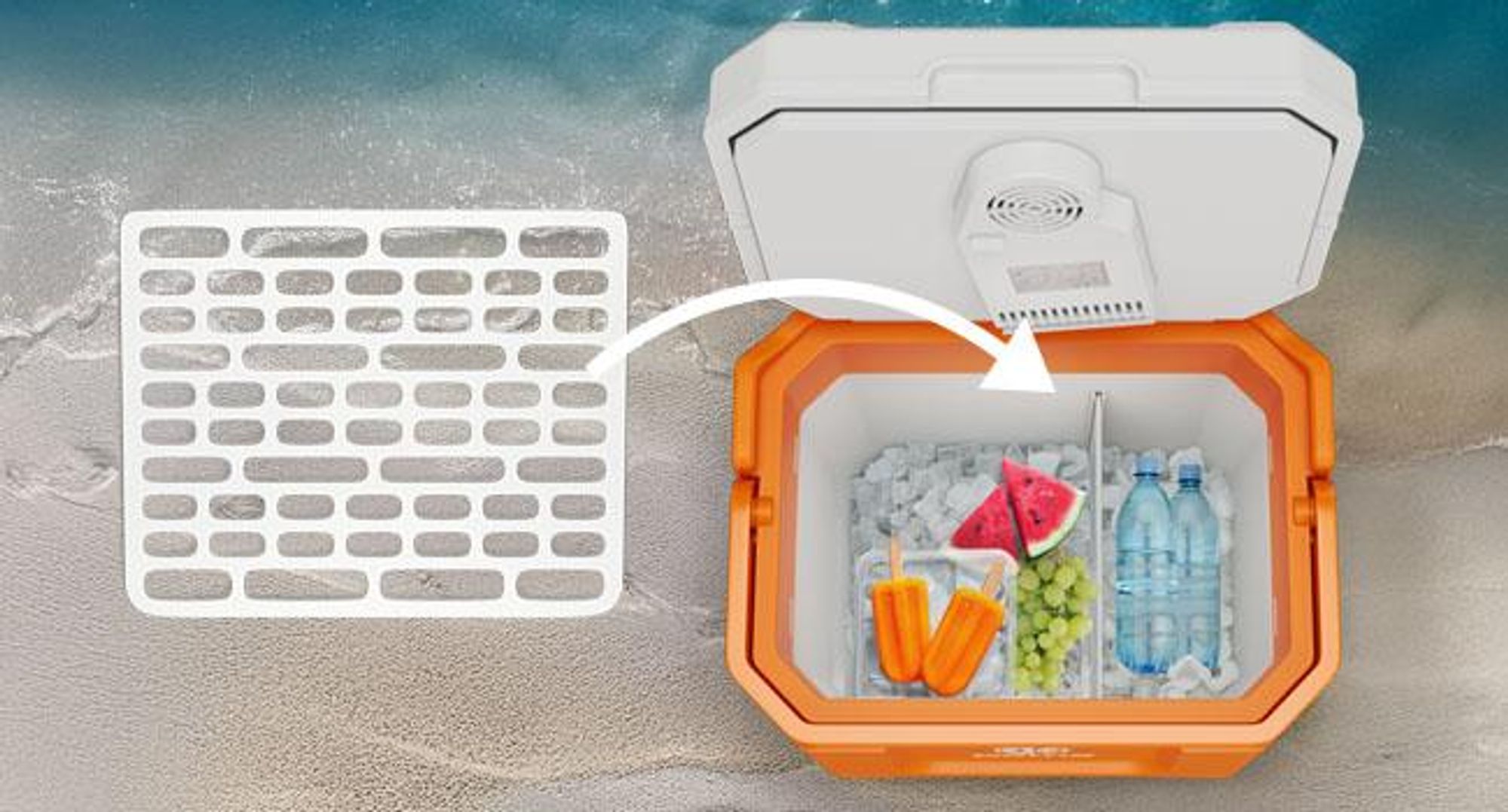 Peme Elektrische Kühlbox Trip Orange - Auto Camping, Kühlschrank, Bluetooth, Lautsprecher leise, Wärmebox Mini-kühlschrank, PKW LKW Reise, Zelt, USB