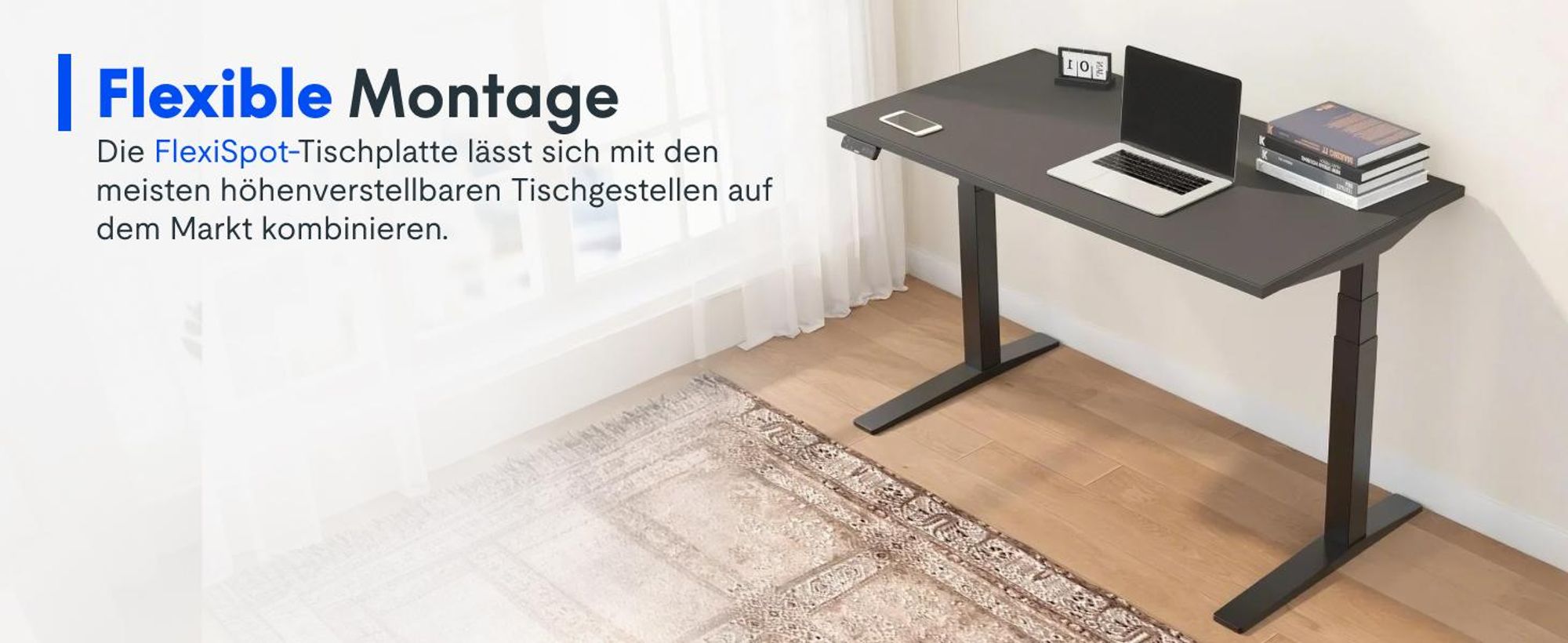 FLEXISPOT Höhenverstellbarer Schreibtisch EU, 19mm Einteilige Tischplatte 140x80cm, Elektrisch mit 2 starken Motoren, 4 Memory-Funktion, Schwarz
