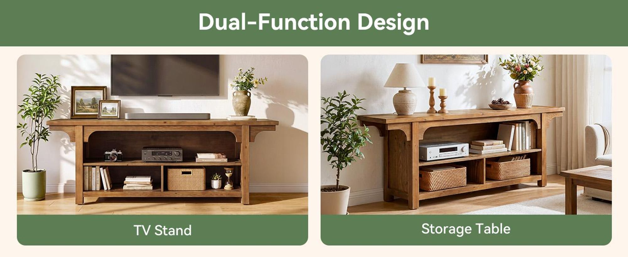 Tribesigns TV-Ständer aus Holz für 55/65/70-Zoll-Fernseher, 160 cm Entertainment-Center im Landhausstil, TV-Konsole mit 3 offenen Ablagefächern