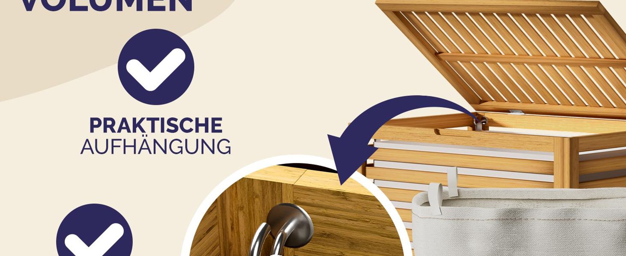 CASARIA® Wäschekorb mit Deckel Bambus Holz 70L Groß Wäschesammler Wäschesack Herausnehmbar Baumwolle 62x51x36cm Schmal Wäschebox Wäschetonne Badzimmer