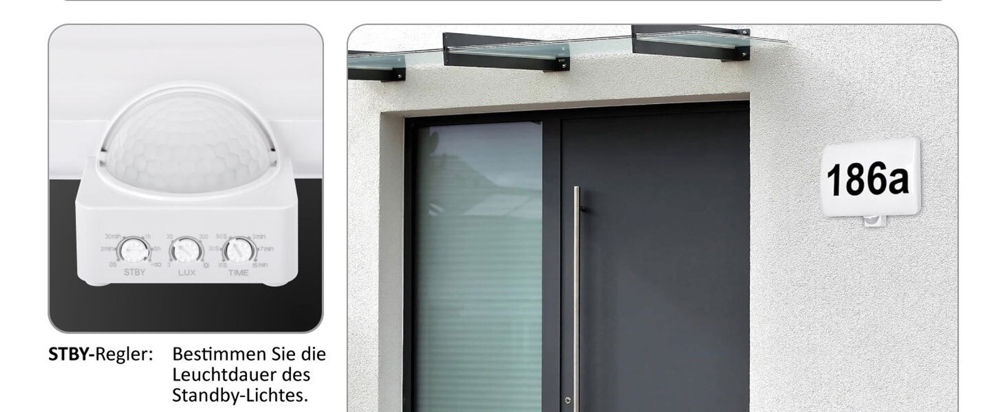 LED Hausnummernleuchte "MAXOR" weiß IP65 mit Bewegungsmelder und Dämmerungssensor