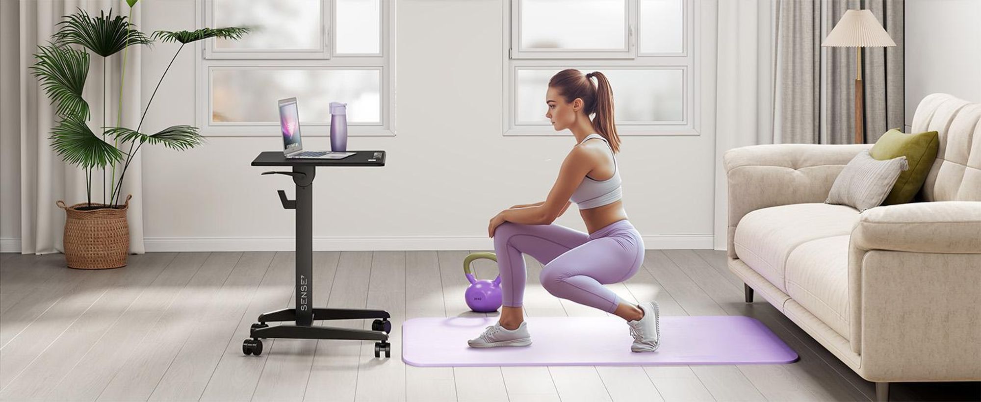 SENSE7 Písací stôl na kolieskach Mobilný písací stôl – sklopná doska Výškovo nastaviteľný Veľká pracovná plocha Moderný minimalistický dizajn 70 x 52 cm Čierny