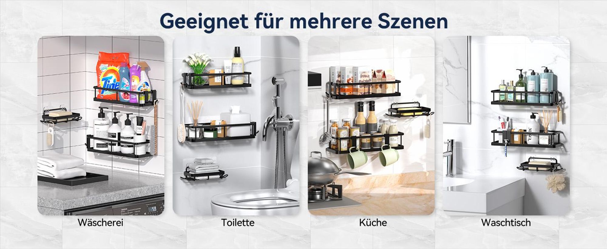 Duschablage, ohne Bohren, Duschregale, 6 Stück Duschkorb Aluminium rostfrei, Große Kapazität Badezimmer Organizer, bis 18KG