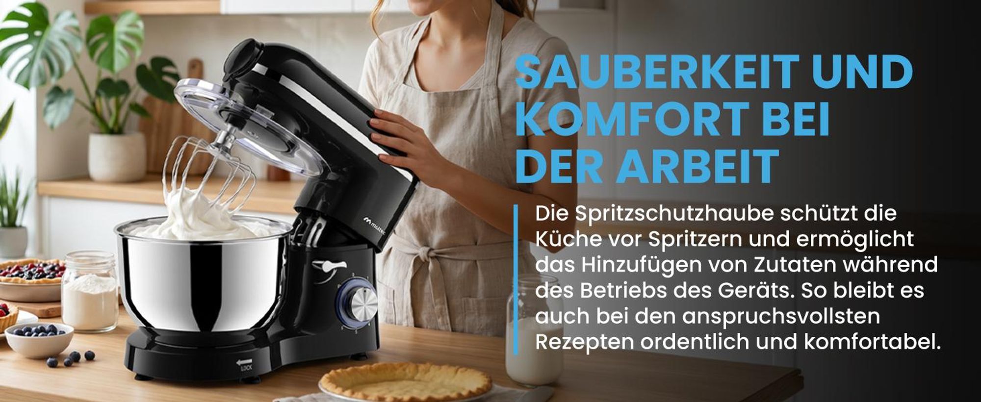 Küchenmaschine Knetmaschine Mixer mit Fleischwolf Gemüseschneider 2000W mit 6,2L Schüssel