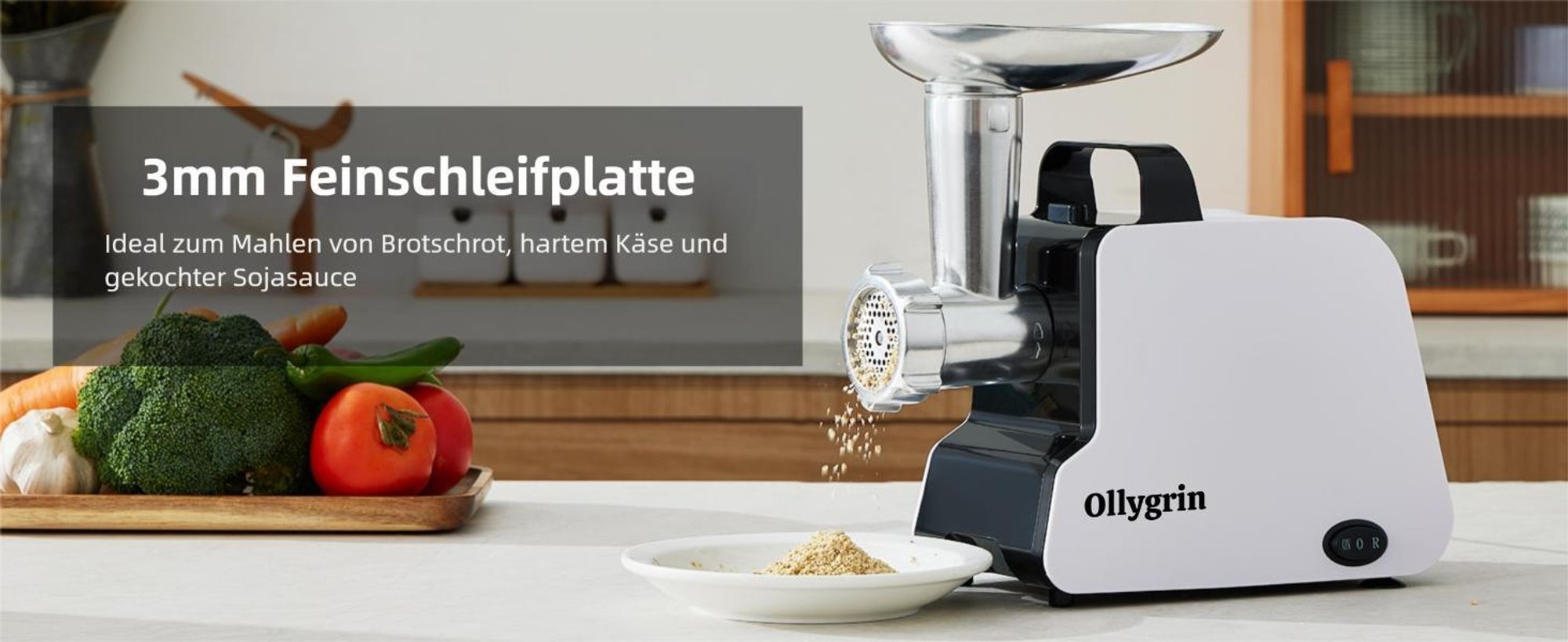 Ollygrin Profi Elektrischer Fleischwolf 2300W Max, Fleischwolf Edelstahl mit 3 Lochscheiben & 2 Klingen, Wurstfüller & Kebbe Maker für die Küche