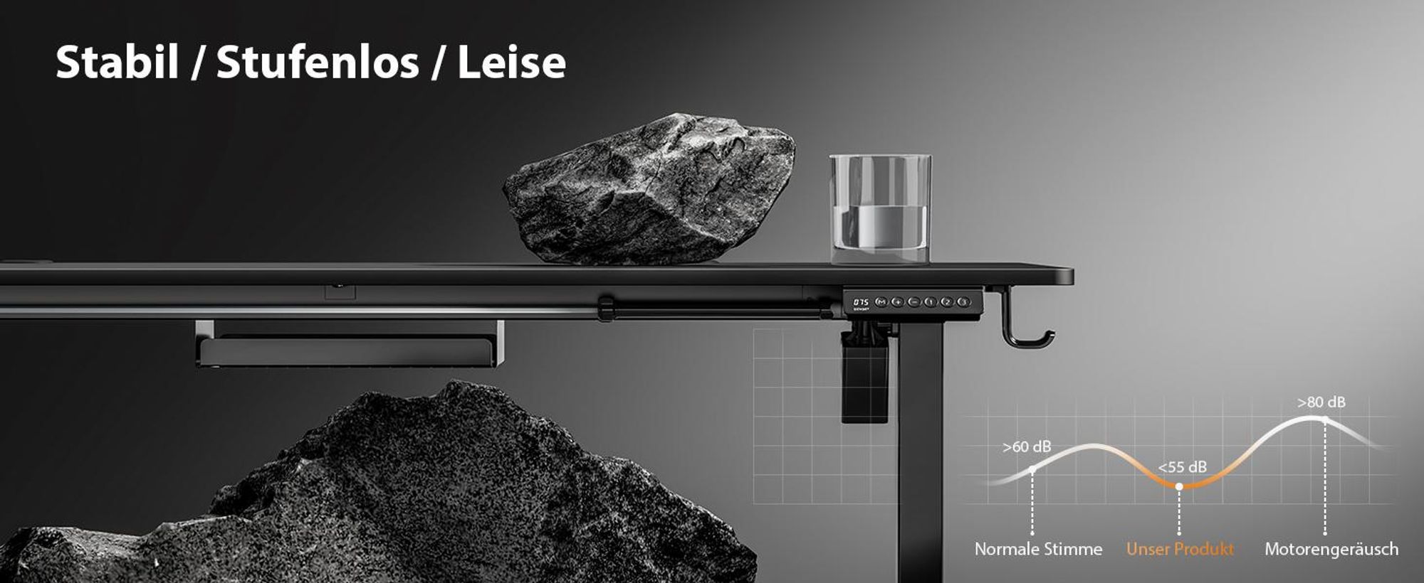 SENSE7 Nojo Höhenverstellbarer Schreibtisch Elektrisch 120x60 Gaming Tisch Computertisch Standing Desk PC Tisch Ergonomisch Memory Funktion Schwarz