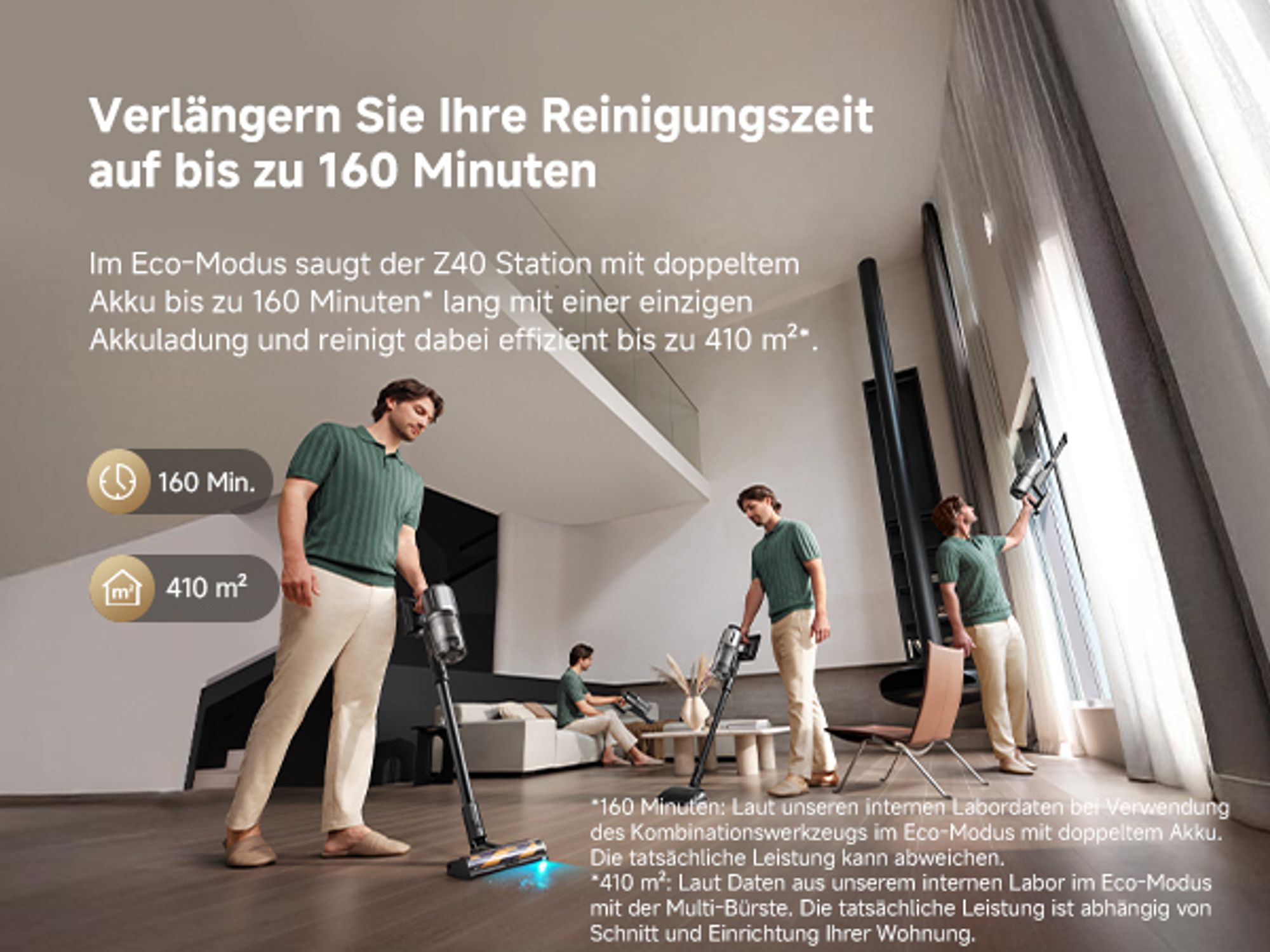 Dreame Z40 Station Akku-Staubsauger– Kabelloser Stielstaubsauger mit automatischer Leerung, Reinigungsstation, 310 AW Saugkraft, 160 Min