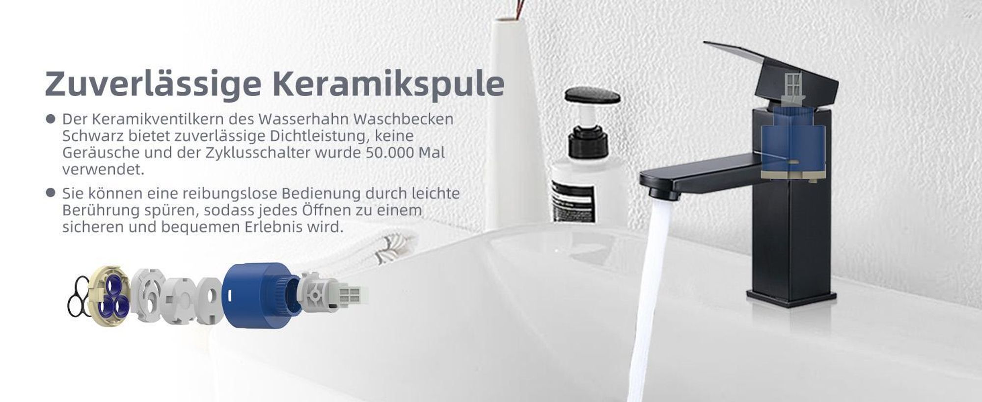 Homelody Badarmatur mit Pop-Up Ablaufventil, Wasserhahn Bad Schwarz Edelstahl,Waschtischarmatur mit Ablaufgarnitur 1 1/4 Zoll Messing Ventil Ablauf