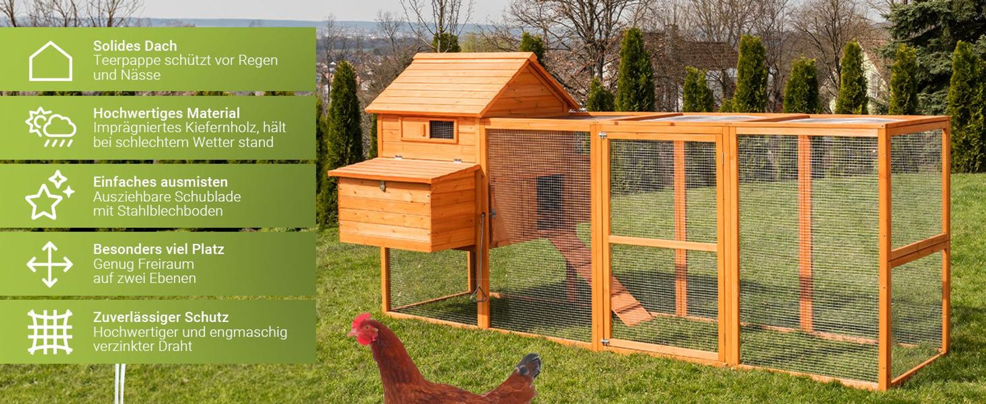 MyAnimal Hühnerstall XXL MH-22 | Für 8 Hühner - Hühnerhaus Zweistöckig  - 2 Sitzstangen  - 2 Nistkästen - Eiablage - Freilaufgehege (Braun 2.0)