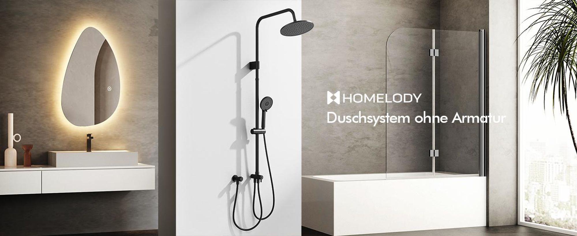 Homelody Duschsystem,Regendusche Duschset ohne Armatur,Überkopfbrause Handbrause Duschsäule mit Umsteller,Edelstahl, 4 Wassersprühfunktionen Schwarz