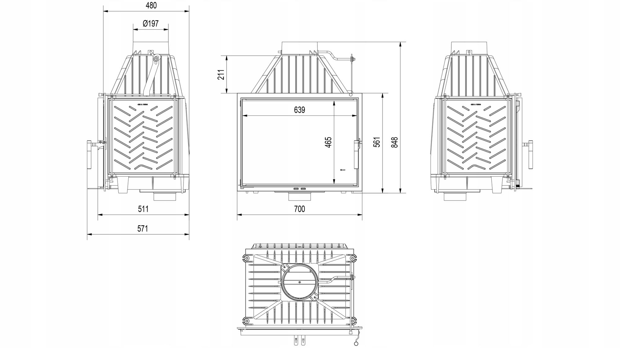 Gusseisen Kamineinsatz KRATKI PRO ZOSIA 12 kW Ø 200 EKO Montagesatz