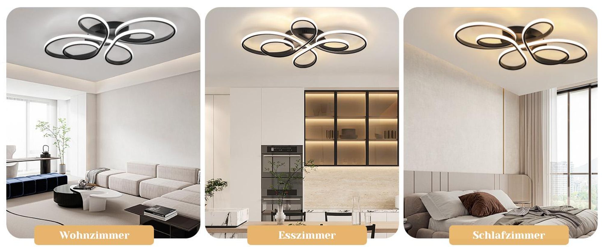 ZMH LED Deckenleuchte Schwarz Deckenlampe Dimmbar mit Fernbedienung 90W 100CM Moderne Kreative Lampe für Wohnzimmer Schlafzimmer Esszimmer Büro Küche