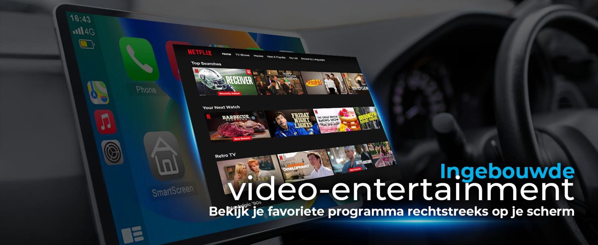 AutoSky AI Box Lite – Draadloze CarPlay & Android Auto met Netflix en YouTube, Plug & Play voor iPhone en Android
