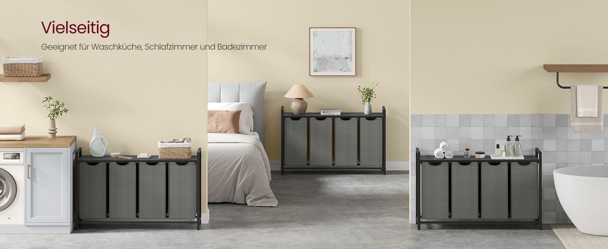 VASAGLE Wäschekorb 4 Fächer, Wäschesammler mit Ablage, Wäschebox, Metallrahmen