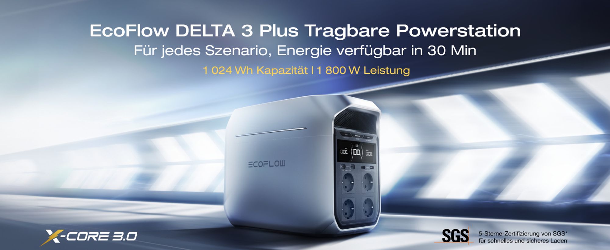 EF ECOFLOW Tragbare Powerstation DELTA 3 Plus, 1024 Wh LiFePO4-Batterie, vollständig aufgeladen in 56 Minuten, 1800W (3600W Spitze) Solargenerator