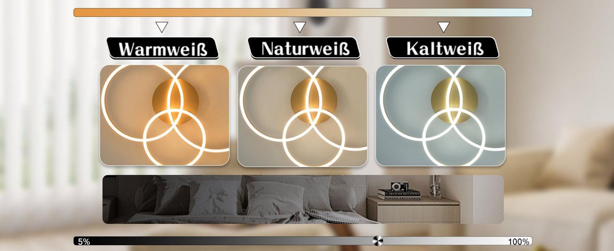 Lampa sufitowa LED ZMH z regulacją jasności, 82 cm, złota, do sypialni, z pilotem, o mocy 74 W, z 3 pierścieniami, do sypialni i kuchni