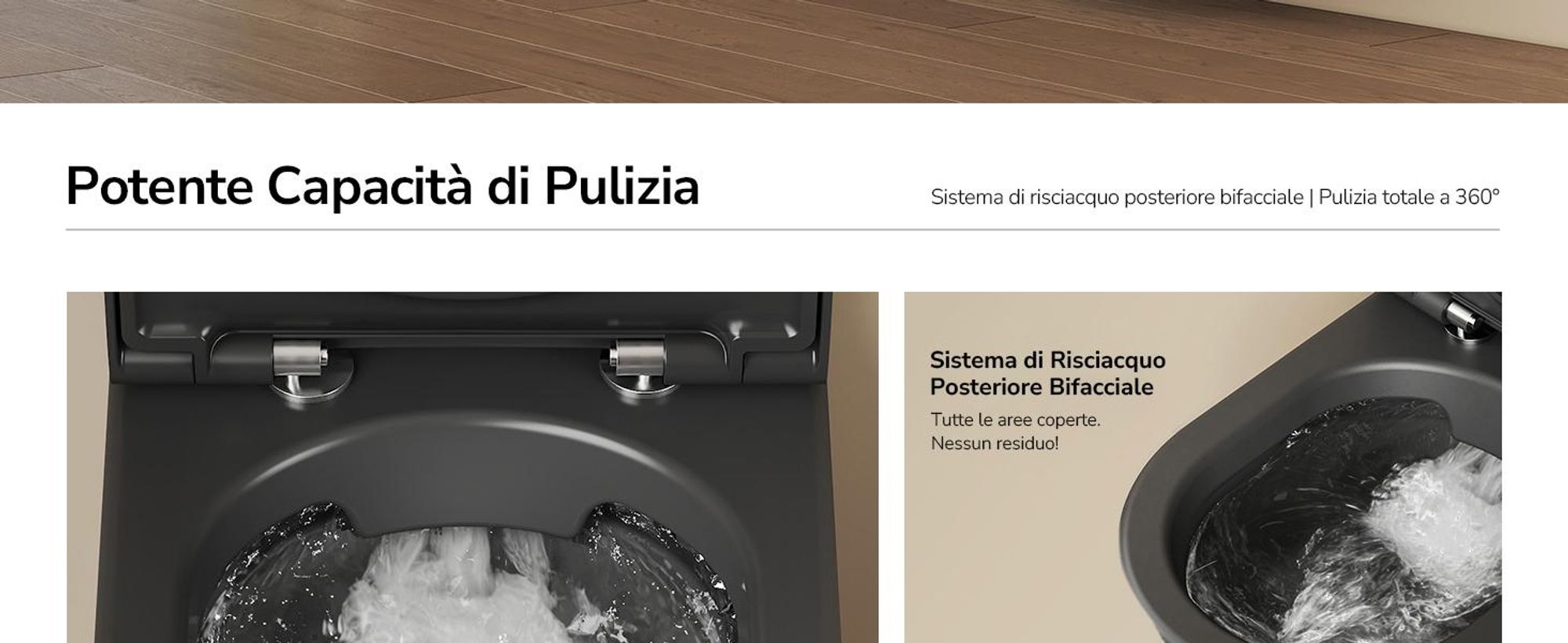 EMKE WC sospeso in ceramica senza bordo WC sospeso a risparmio idrico con scarico diretto Doppio foro di risciacquo Coperchio con chiusura morbida Nero opaco