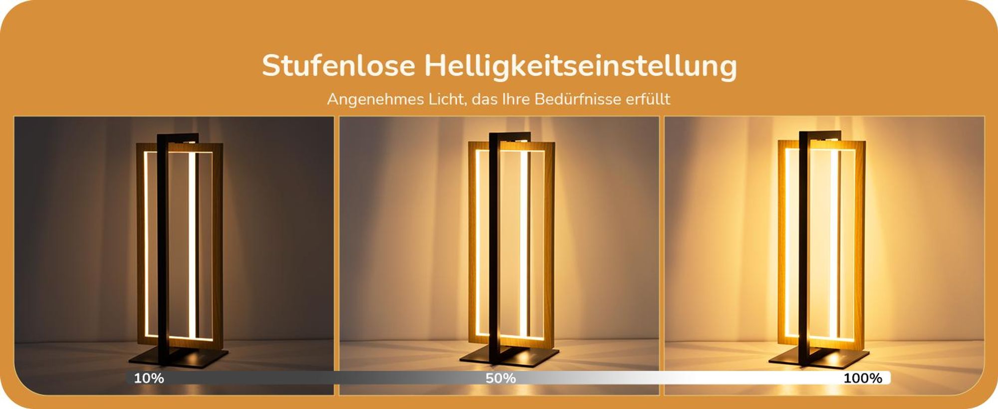 EDISHINE LED Tischlampe Touch Dimmbar, Rotatable Nachttischlampe, Schwarz Holz