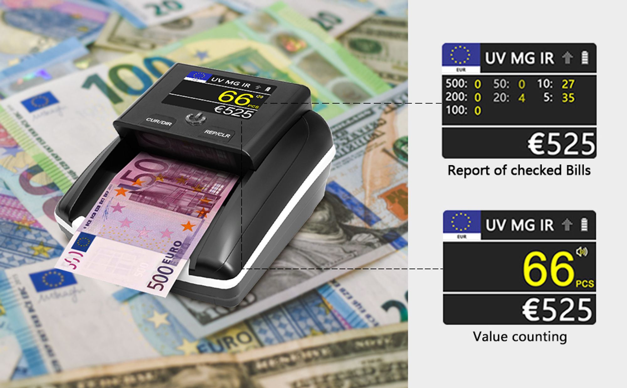 STANEW 2 in 1 Banknotenprüfer, Geldzählmaschine, inklusive wiederaufladbarem Akku, Präzise Falschgelderkennung und Zählfunktion für Euro,USD(Upgrade)