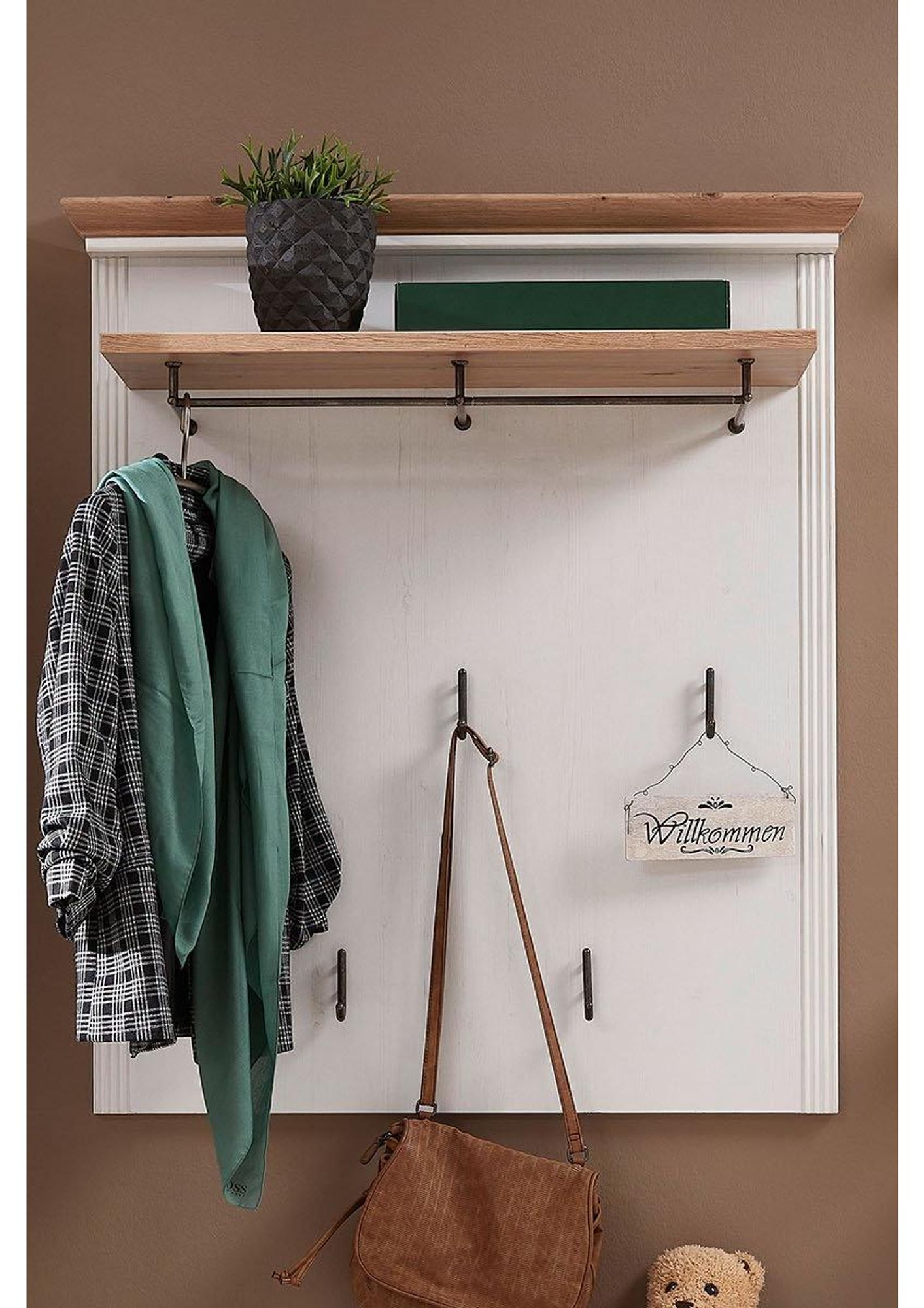 Jillana II – Garderobenpaneel im modernen Landhausstil mit Hutablage und 5 Haken