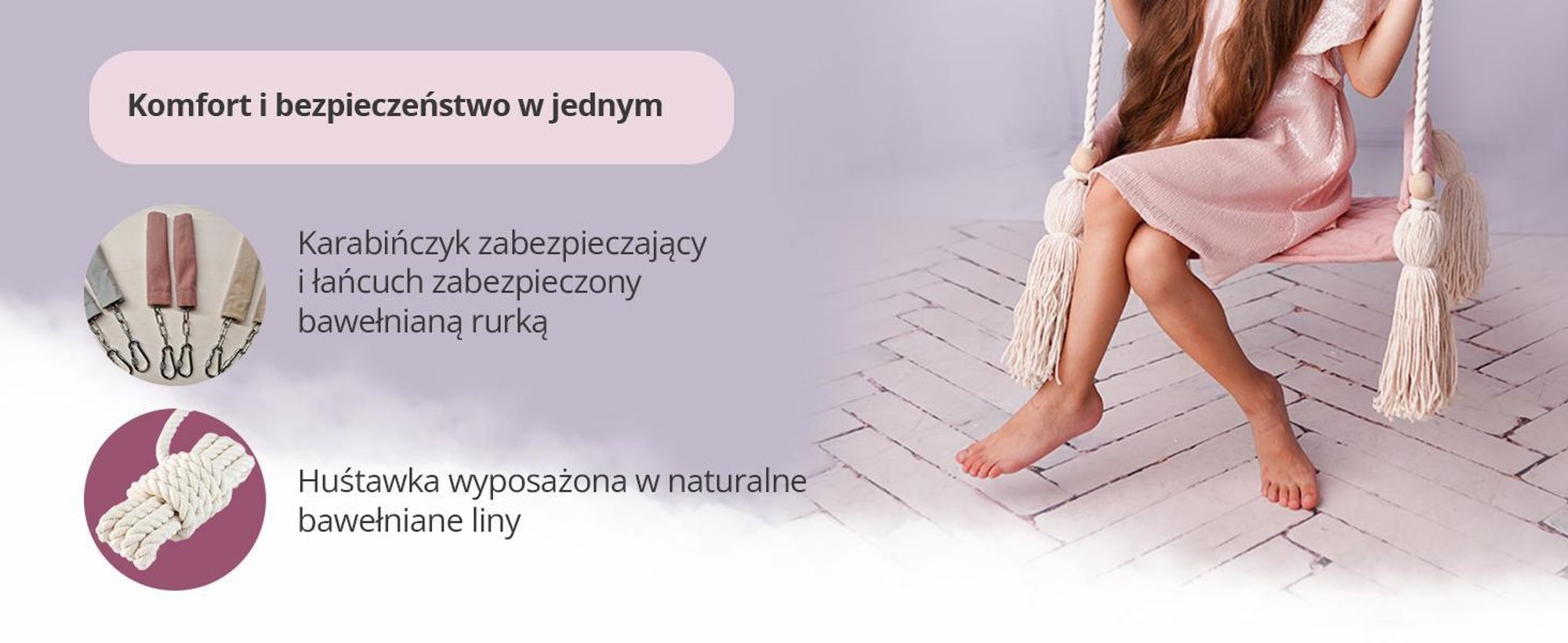 Create for you® - Drewniana Huśtawka dla Dzieci z Liną Bawełnianą Bezpieczna - Bujak Dziecięcy, Siedzisko Indoor Miękki Materiał, z Regulacją Wysokości - Beż