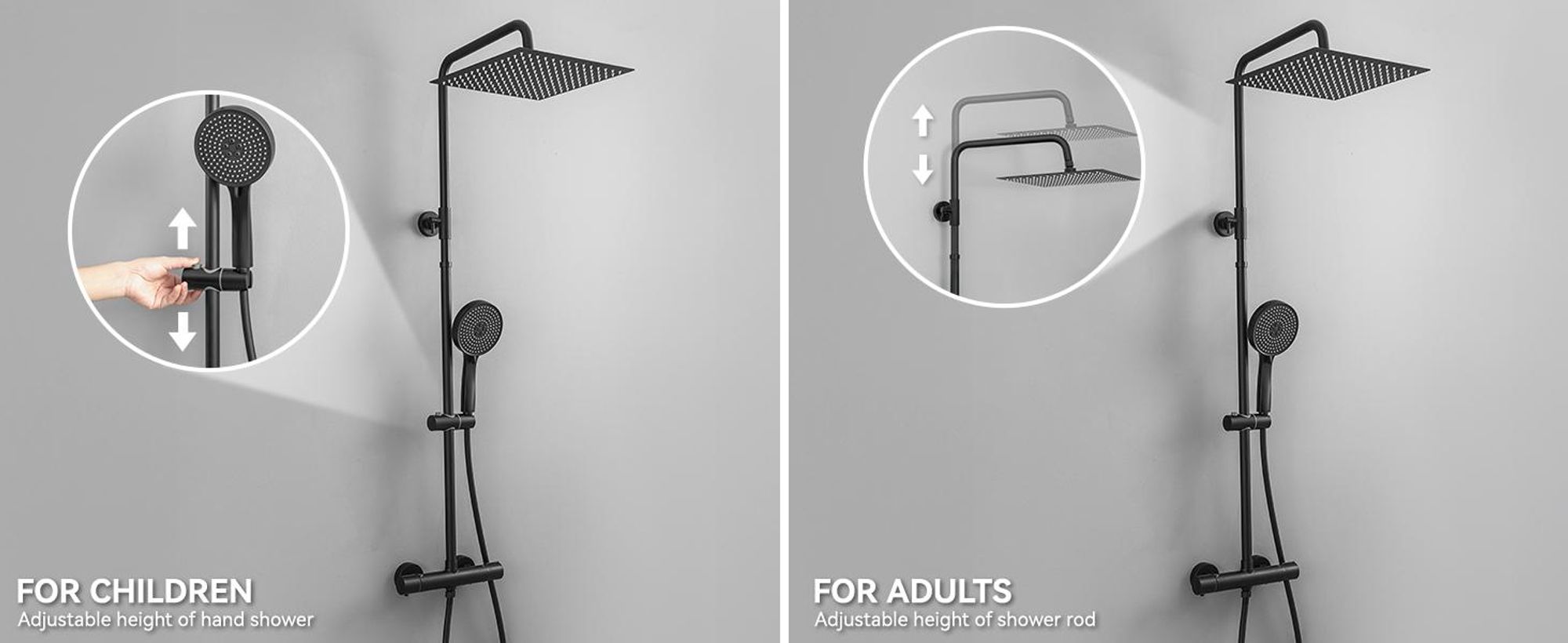 Auralum Duscharmatur Komplettset, Edelstahl mit Thermostat Armatur, 30 CM Regendusche, 5 Strahlarten und Höhenverstellbarer Duschstange (Schwarz)