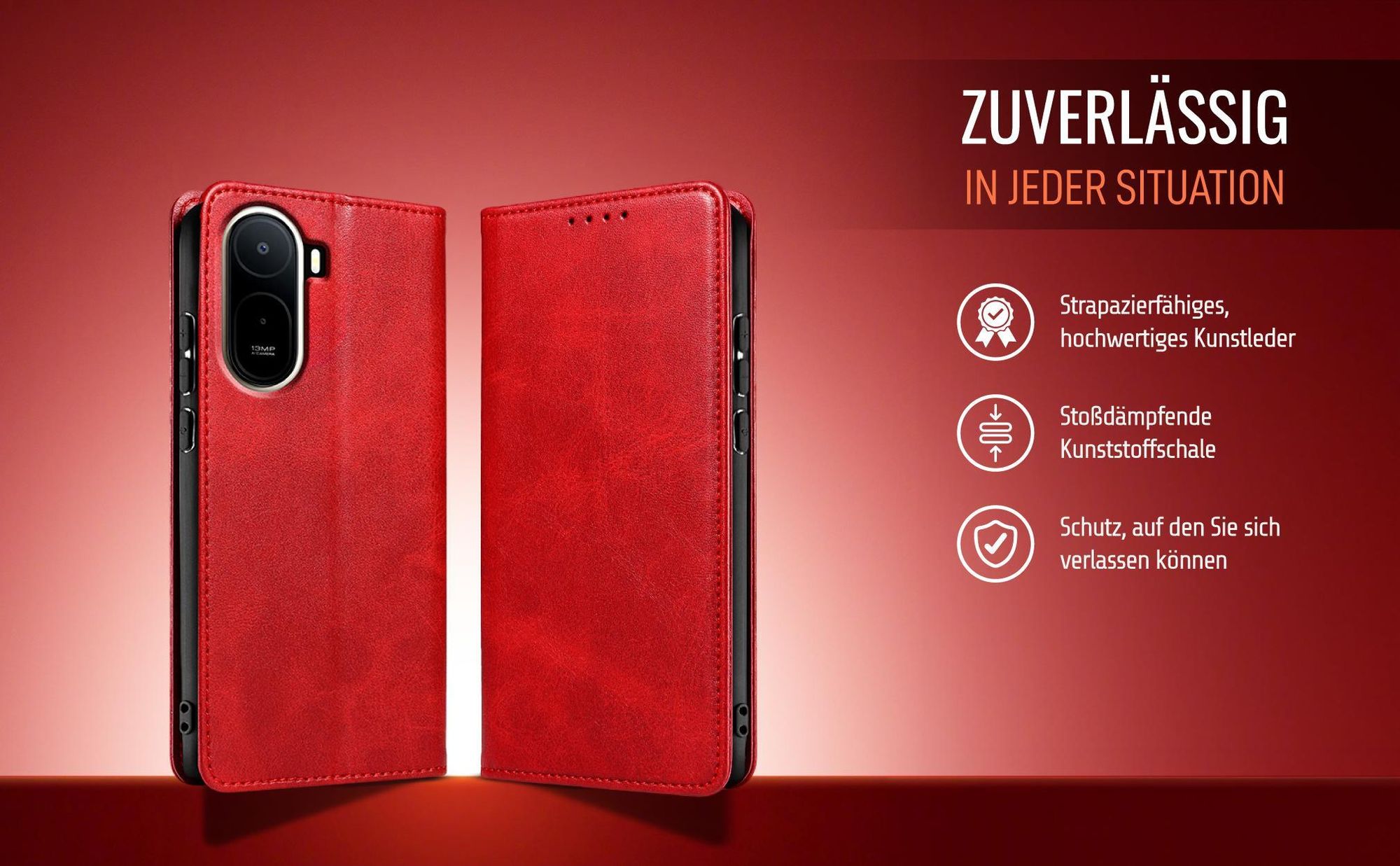 Rote Handyhülle für Xiaomi Redmi A7 Pro aus strapazierfähigem Kunstleder