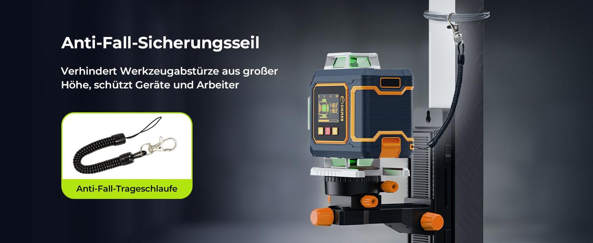 CIGMAN CM-S04 Kreuzlinienlaser 4x360° Grün mit App & LCD-Display