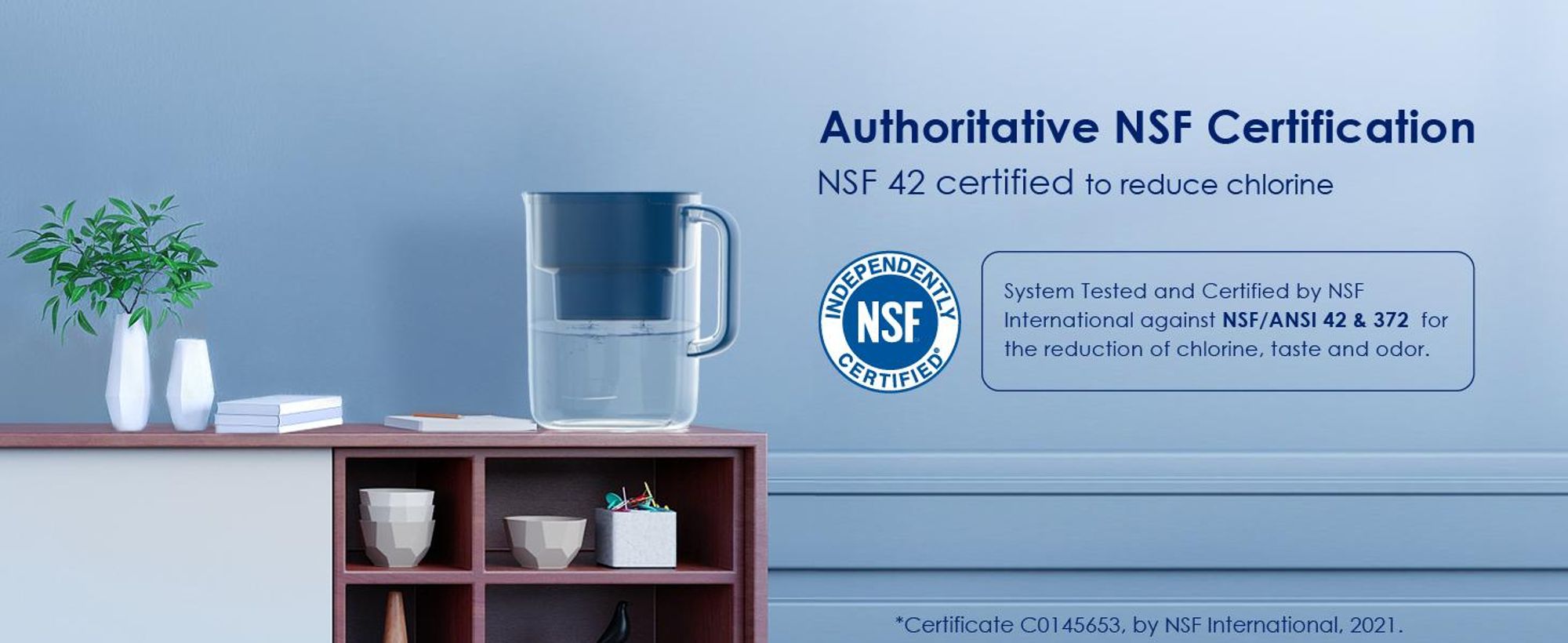 Waterdrop Lucid Wasserfilterkrug mit 4×90-Tage-Filter, 3,5 l, NSF-, BPA-frei, Klassische Blau (Ersatzfilter: WD-PF-01A Plus)